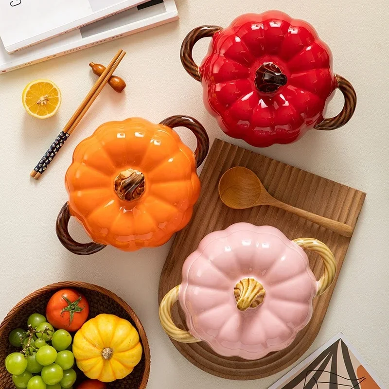 Ceramic Soup Pot Pumpkin Lid Porcelain Large Fall 2025 - Image 2