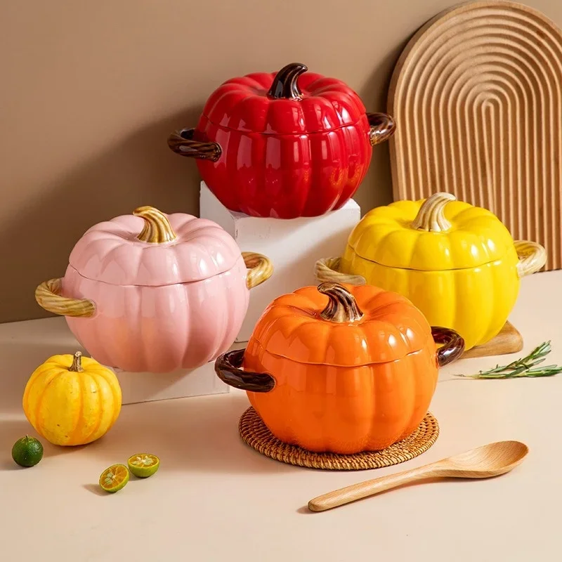 Ceramic Soup Pot Pumpkin Lid Porcelain Large Fall 2025 - Image 3