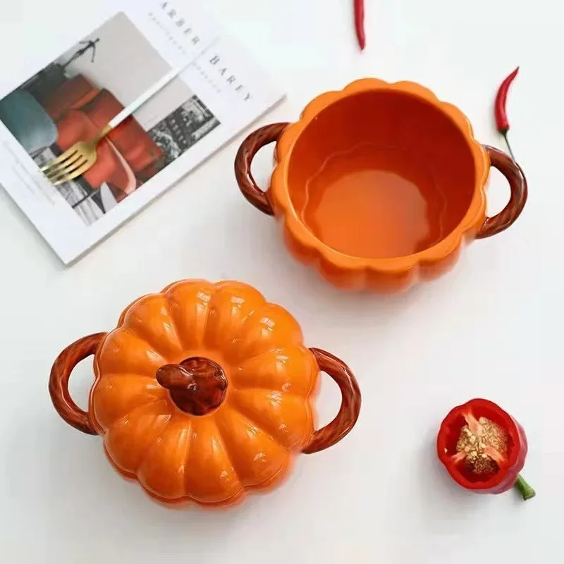 Ceramic Soup Pot Pumpkin Lid Porcelain Large Fall 2025 - Image 4