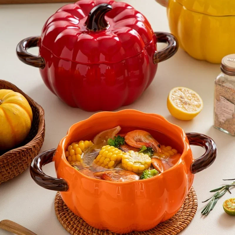 Ceramic Soup Pot Pumpkin Lid Porcelain Large Fall 2025 - Image 5