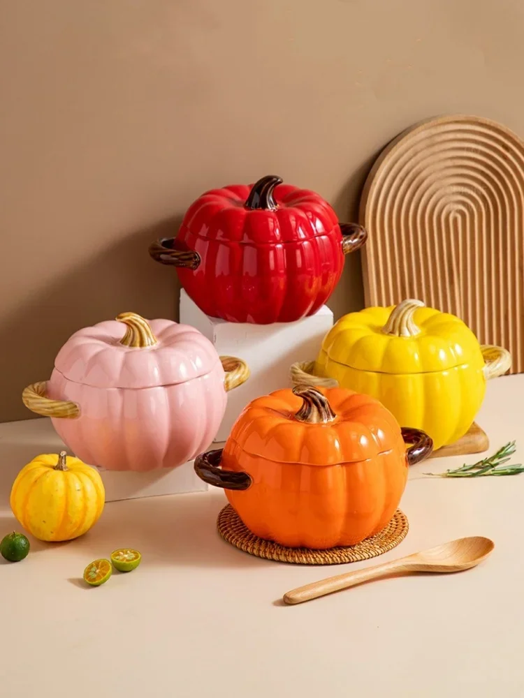 Ceramic Soup Pot Pumpkin Lid Porcelain Large Fall 2025 - Image 6