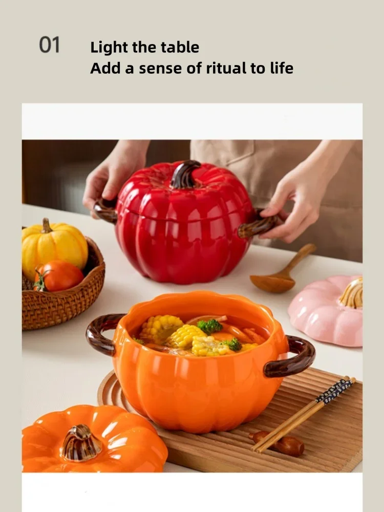 Ceramic Soup Pot Pumpkin Lid Porcelain Large Fall 2025 - Image 7