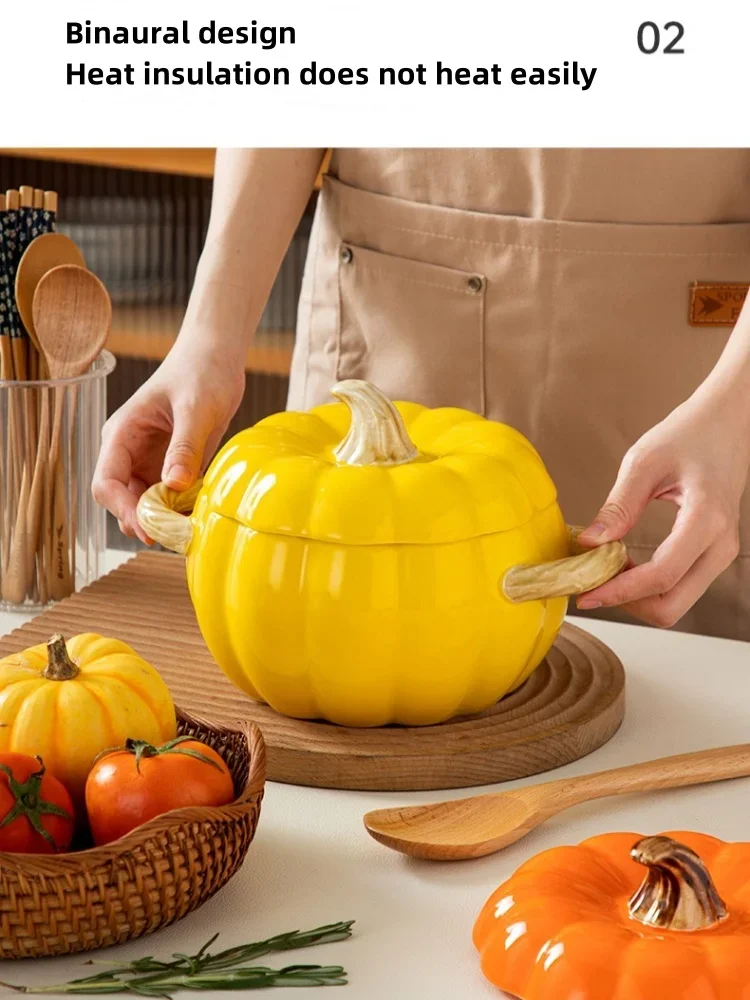 Ceramic Soup Pot Pumpkin Lid Porcelain Large Fall 2025 - Image 8