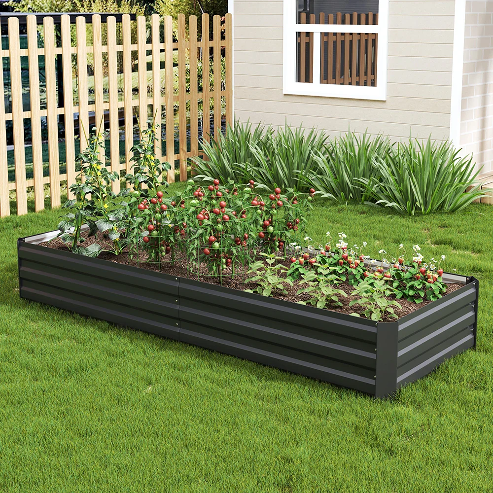 Charcoal Black Metal Raised Garden Bed, Durable Galvanized Steel Planter Box for Outdoor Use, 240x88x30 cm - Image 2