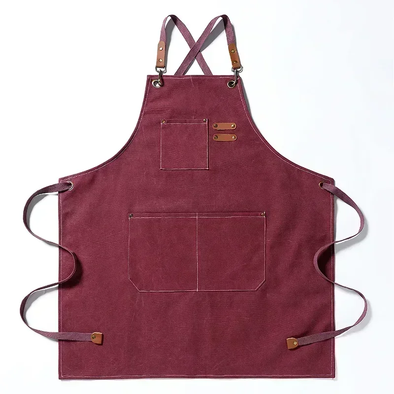 Chef Apron Canvas Crossback Utility Apron With Leather Trim And Pockets Fall 2025 Durable BBQ Workshop - Image 12