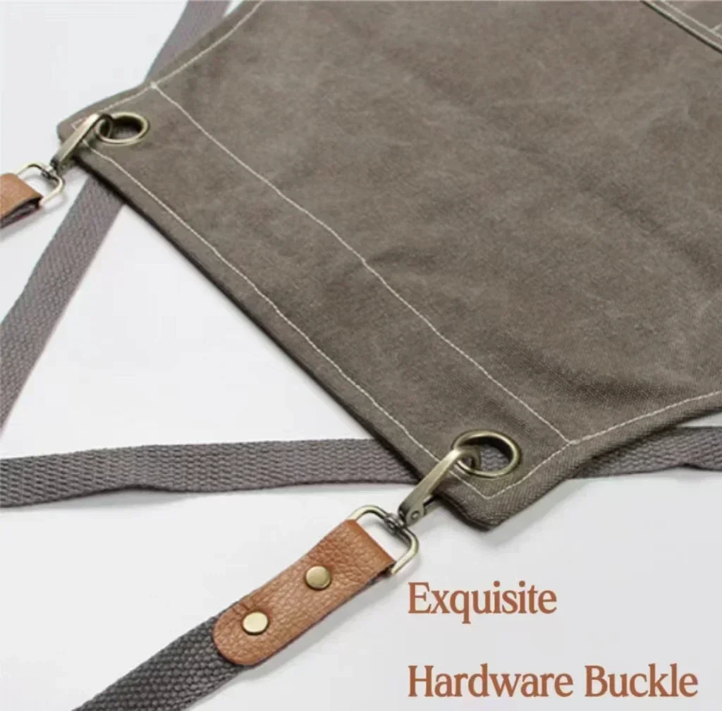 Chef Apron Canvas Crossback Utility Apron With Leather Trim And Pockets Fall 2025 Durable BBQ Workshop - Image 5