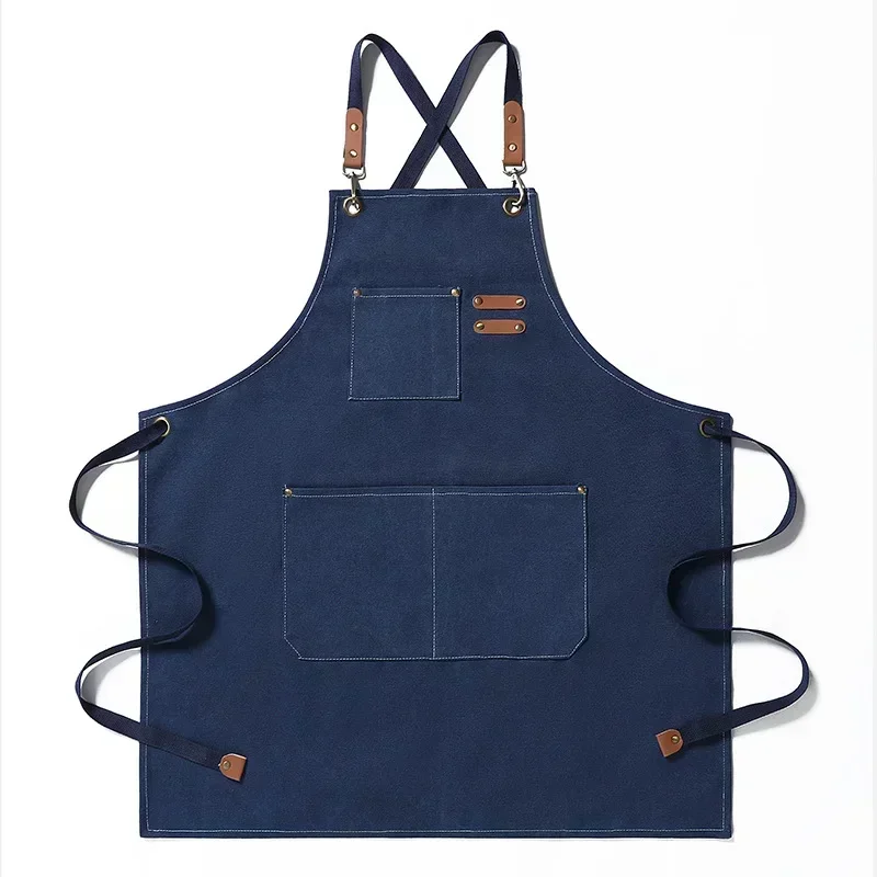 Chef Apron Canvas Crossback Utility Apron With Leather Trim And Pockets Fall 2025 Durable BBQ Workshop - Image 7