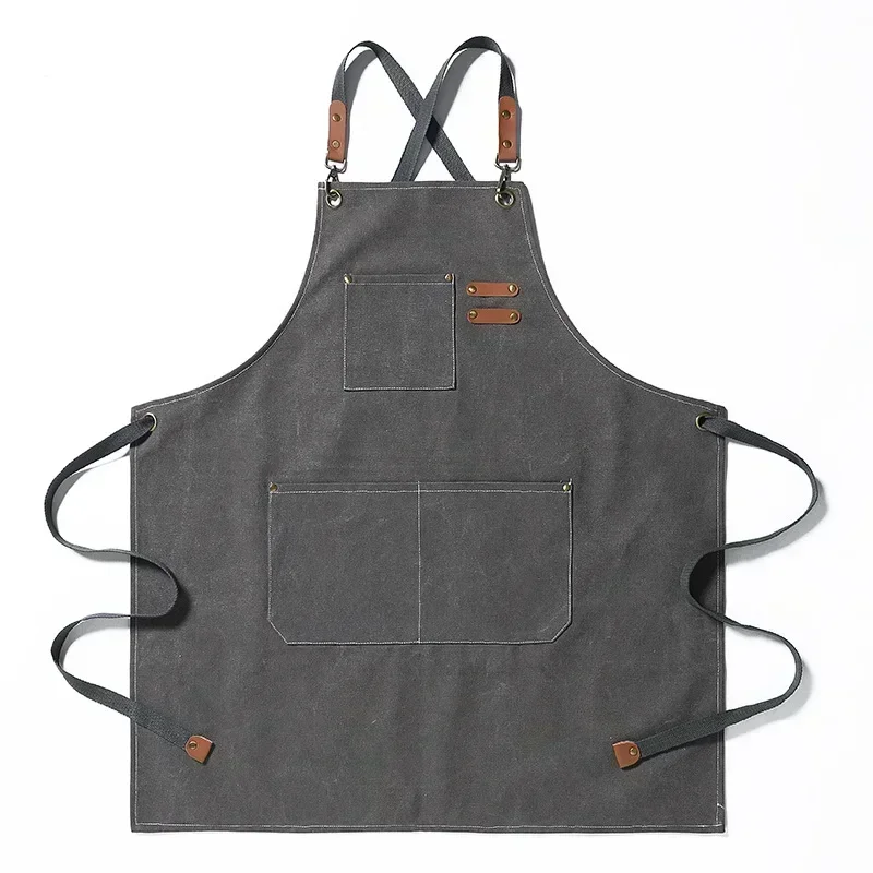 Chef Apron Canvas Crossback Utility Apron With Leather Trim And Pockets Fall 2025 Durable BBQ Workshop - Image 9
