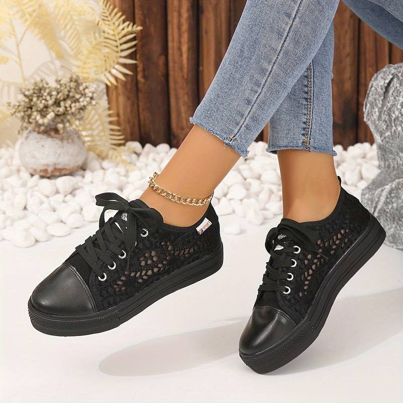 Chic Lace Sneakers for Women, Breathable and Comfortable Design in Black and White, Padded Interior for All-Day Support - Image 5