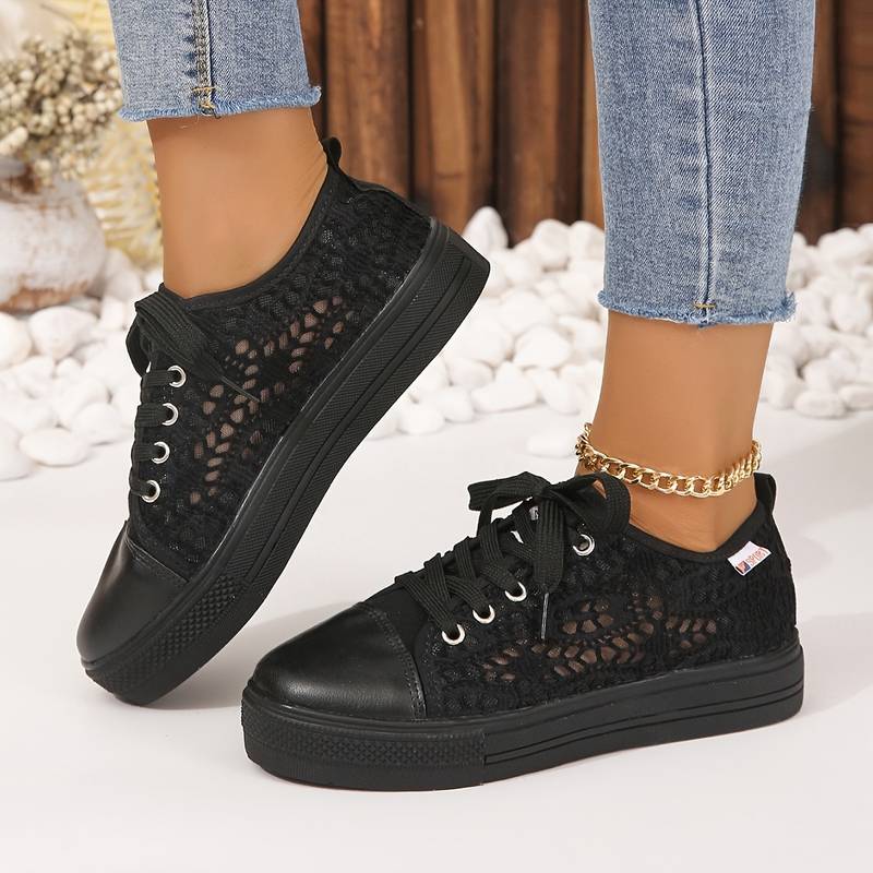 Chic Lace Sneakers for Women, Breathable and Comfortable Design in Black and White, Padded Interior for All-Day Support - Image 9