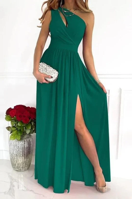Chic One Shoulder Evening Dress, Elegant Black Formal Gown, Knee-Length Semi Formal Dress for Wedding Guests - Image 9