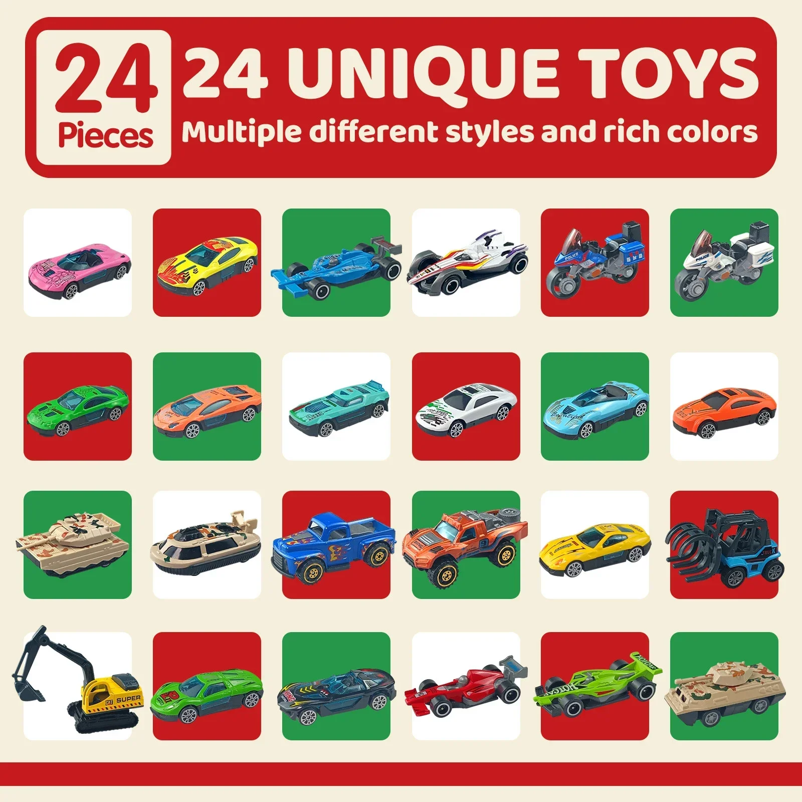 Advent Calendar 24 Alloy Cars Set Christmas Countdown - Image 5
