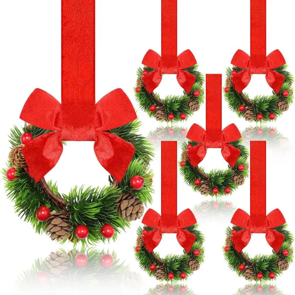 Christmas Wreaths Set Of 6 Mini Cabinet Wreaths With Red Bows Farmhouse Holiday 2025 Artificial Durable Decor - Image 10