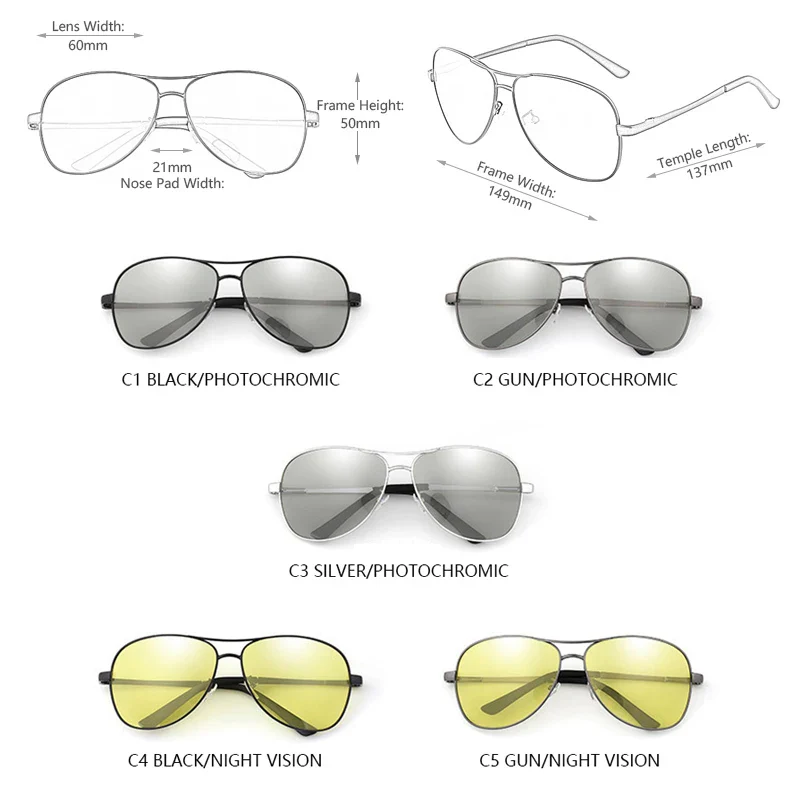 Classic Pilot Photochromic Sunglasses for Men Women - Chameleon Polarized Driving Glasses - Image 4