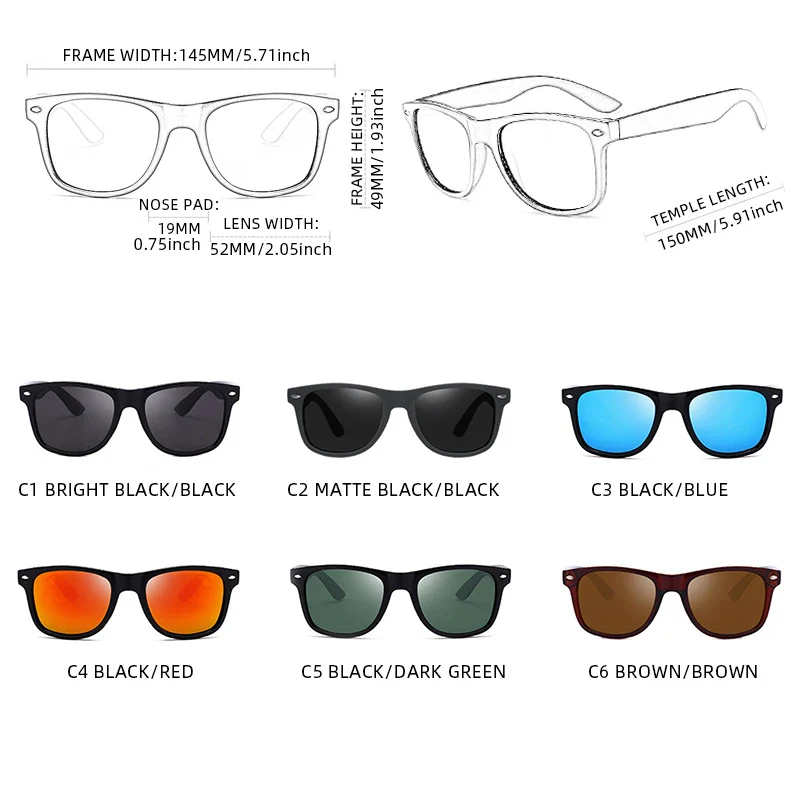 Classic Square Polarized Sunglasses for Men Women Retro Black Summer Driving Shades - Image 10