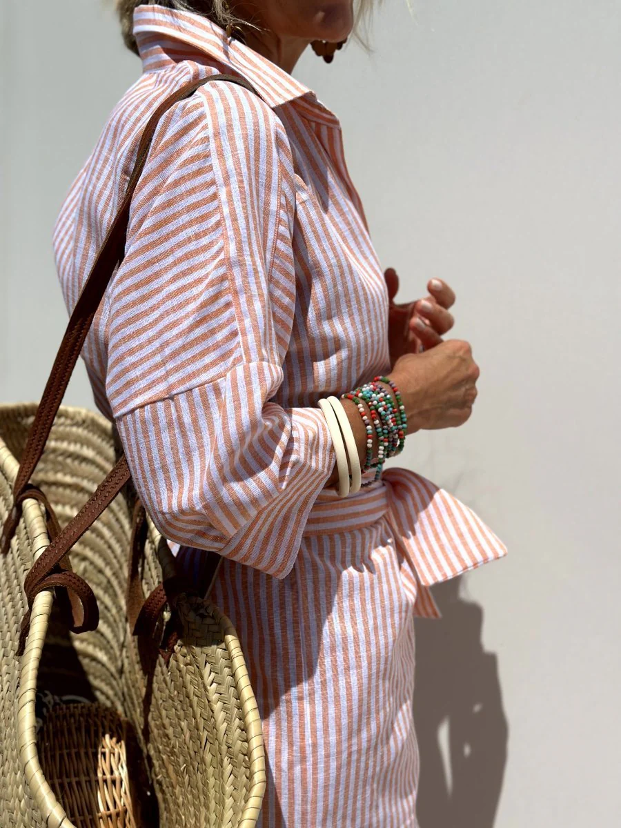 Classic Striped Women's Dress with Lace Trim, Elegant Summer Dress for Versatile Styling - Image 7