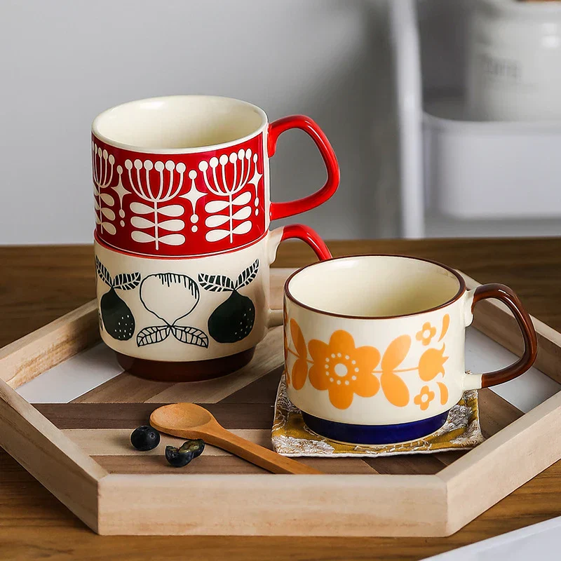 Coffee Mug 300ml Japanese Flower Ceramic Set Retro Drinkware Office Entertaining Fall 2025 Ergonomic Handgrip Gift - Image 2