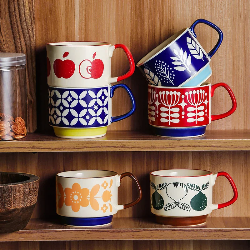 Coffee Mug 300ml Japanese Flower Ceramic Set Retro Drinkware Office Entertaining Fall 2025 Ergonomic Handgrip Gift - Image 3