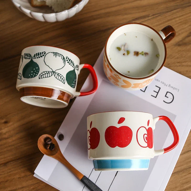 Coffee Mug 300ml Japanese Flower Ceramic Set Retro Drinkware Office Entertaining Fall 2025 Ergonomic Handgrip Gift - Image 4