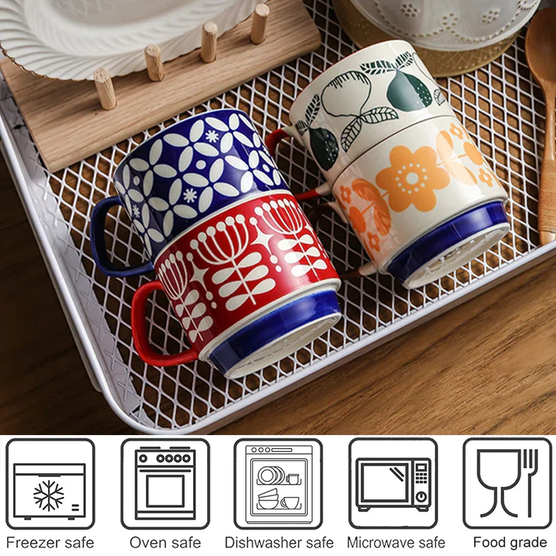 Coffee Mug 300ml Japanese Flower Ceramic Set Retro Drinkware Office Entertaining Fall 2025 Ergonomic Handgrip Gift - Image 5