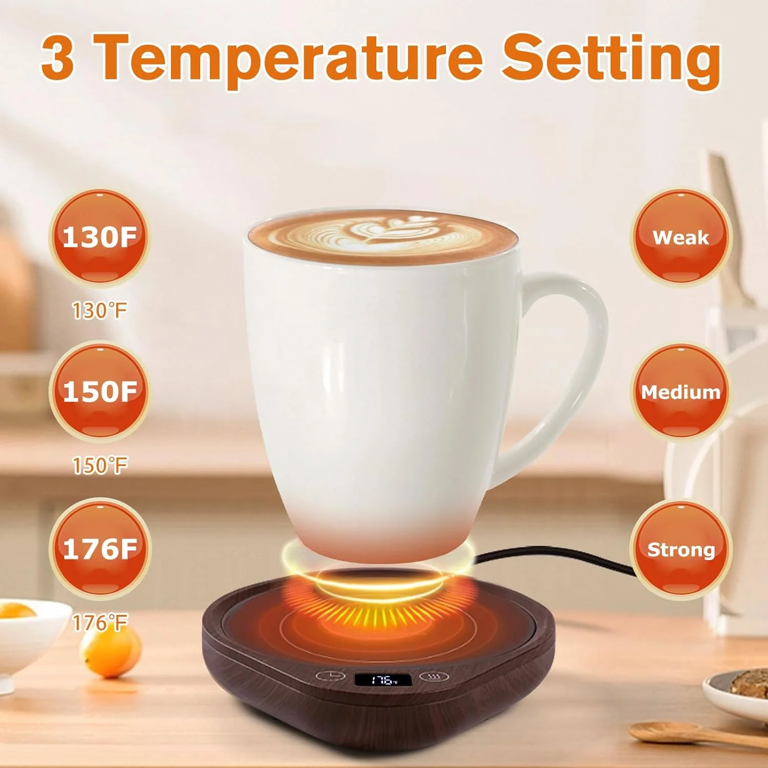 Coffee Mug Warmer Set With 5.5 Inch Heating Plate, Touch Controls, 3 Temperature Levels, 4 Hour Auto Off, Back to School Gift 2025 - Image 3
