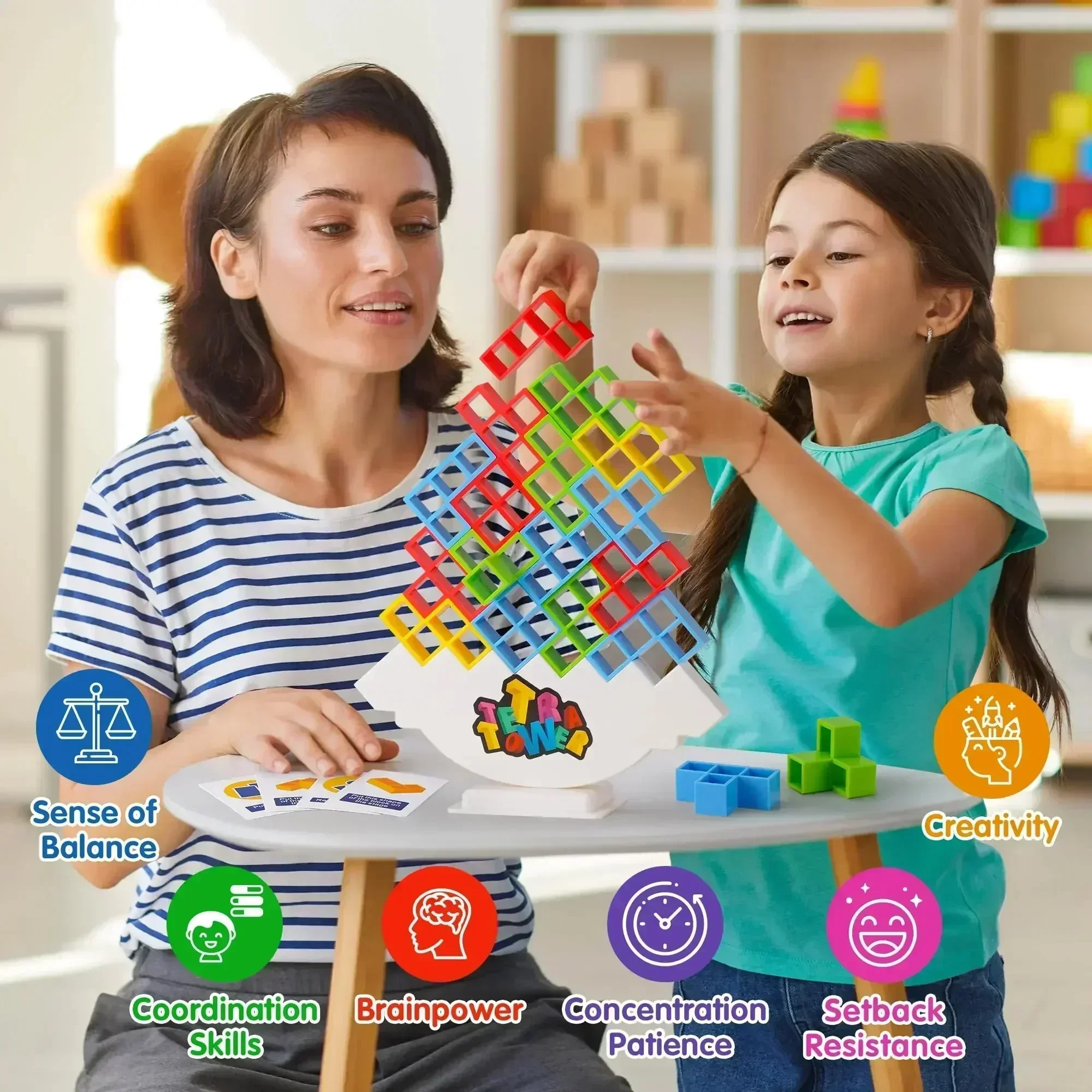 Colorful Balance Stacking Game - Fun Tetra Tower Puzzle for Kids & Adults, Perfect for Family Game Night & Gifts - Image 3