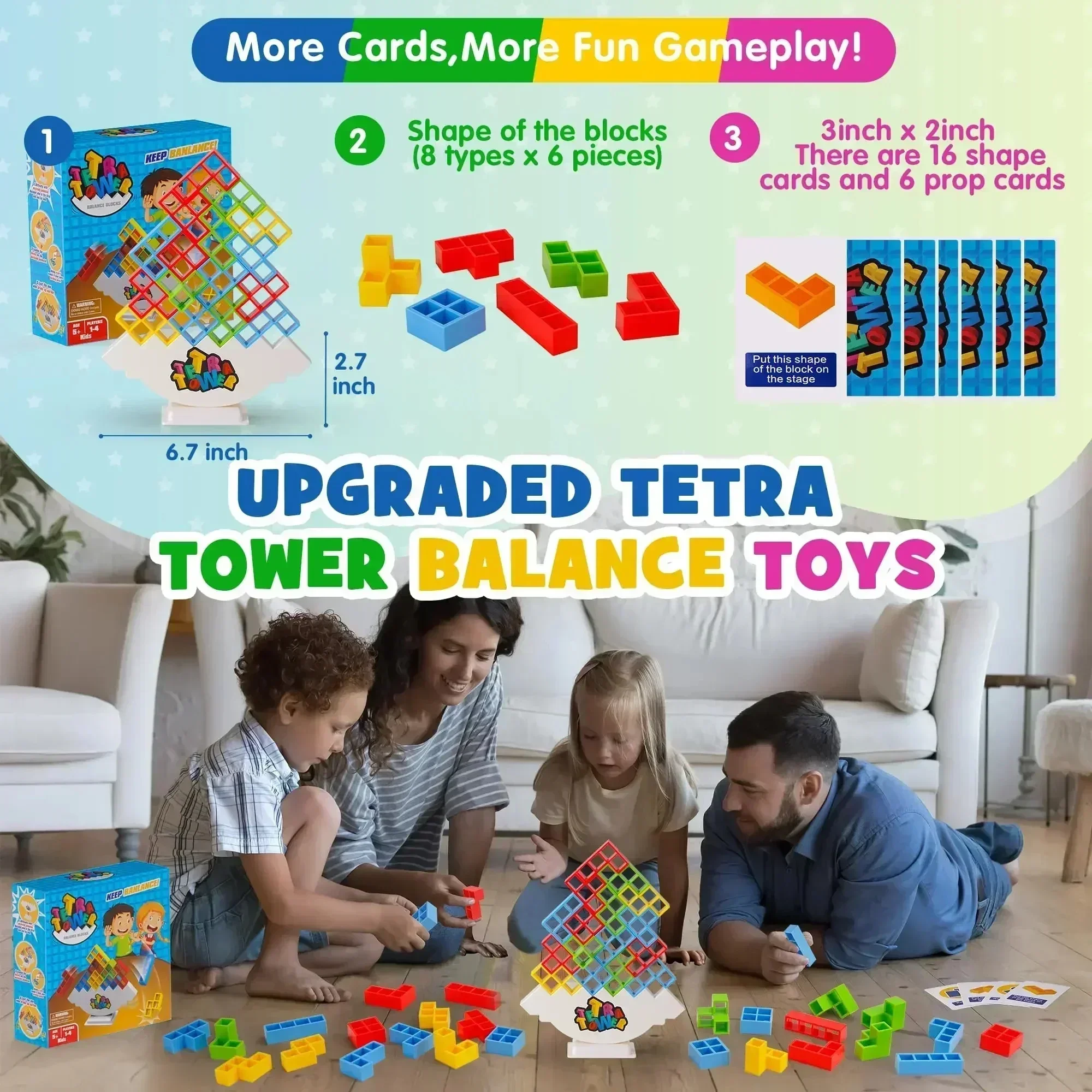 Colorful Balance Stacking Game - Fun Tetra Tower Puzzle for Kids & Adults, Perfect for Family Game Night & Gifts - Image 4