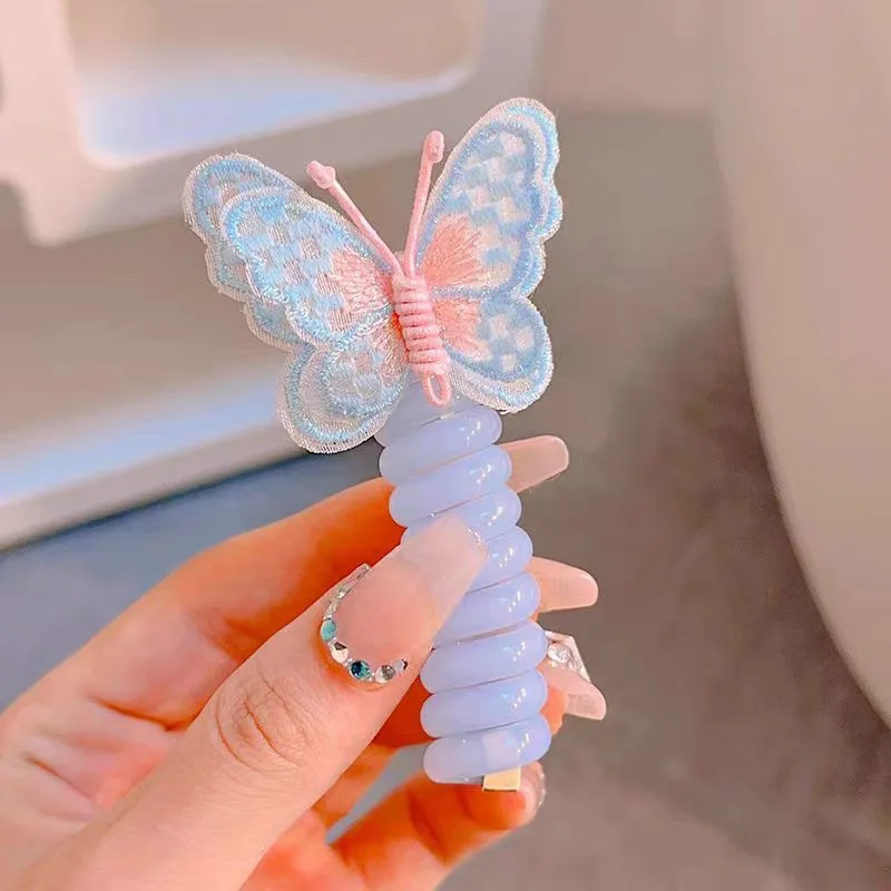 Colorful Butterfly Hair Gum for Kids - Non-Damaging Hair Rope, Braided Telephone Line Ponytail Headband - Image 4
