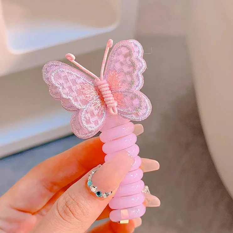 Colorful Butterfly Hair Gum for Kids - Non-Damaging Hair Rope, Braided Telephone Line Ponytail Headband - Image 7
