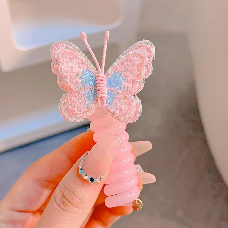 Colorful Butterfly Hair Gum for Kids - Non-Damaging Hair Rope, Braided Telephone Line Ponytail Headband - Image 8