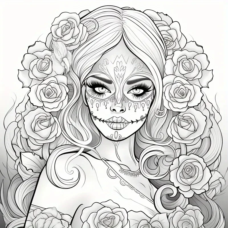 Coloring Book Upgraded Thickened Paper Sugar Skull Art Halloween Trend Gift Idea 22 Pages - Image 5
