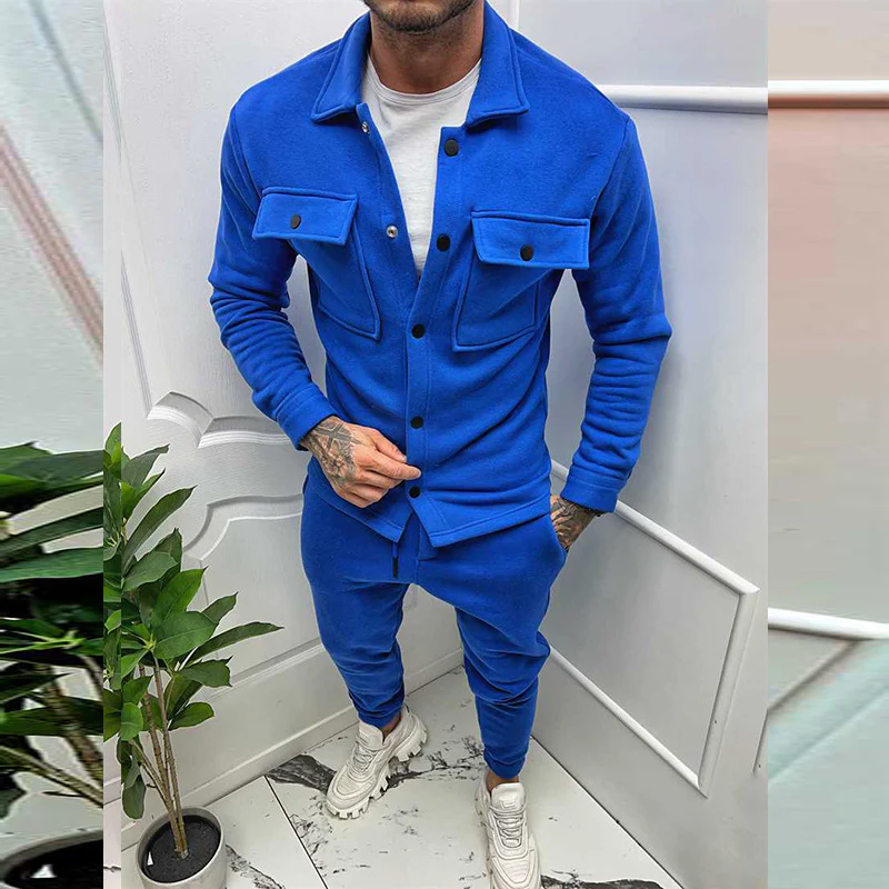 Comfortable men's cotton set – casual jacket with pockets, classic pants, for office and leisure - Image 9