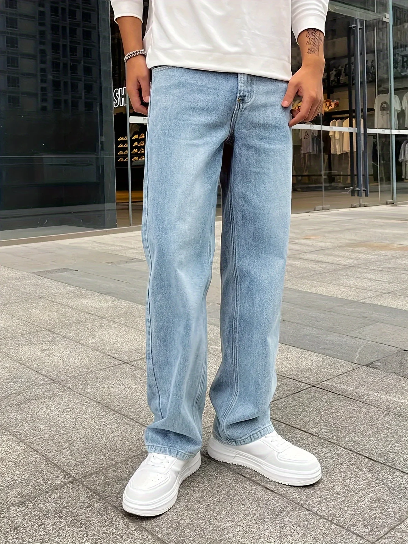 Comfortable Men's Loose Fit Jeans with Straight Legs, Cotton Blend, Versatile Style for Casual and Formal Wear - Image 4
