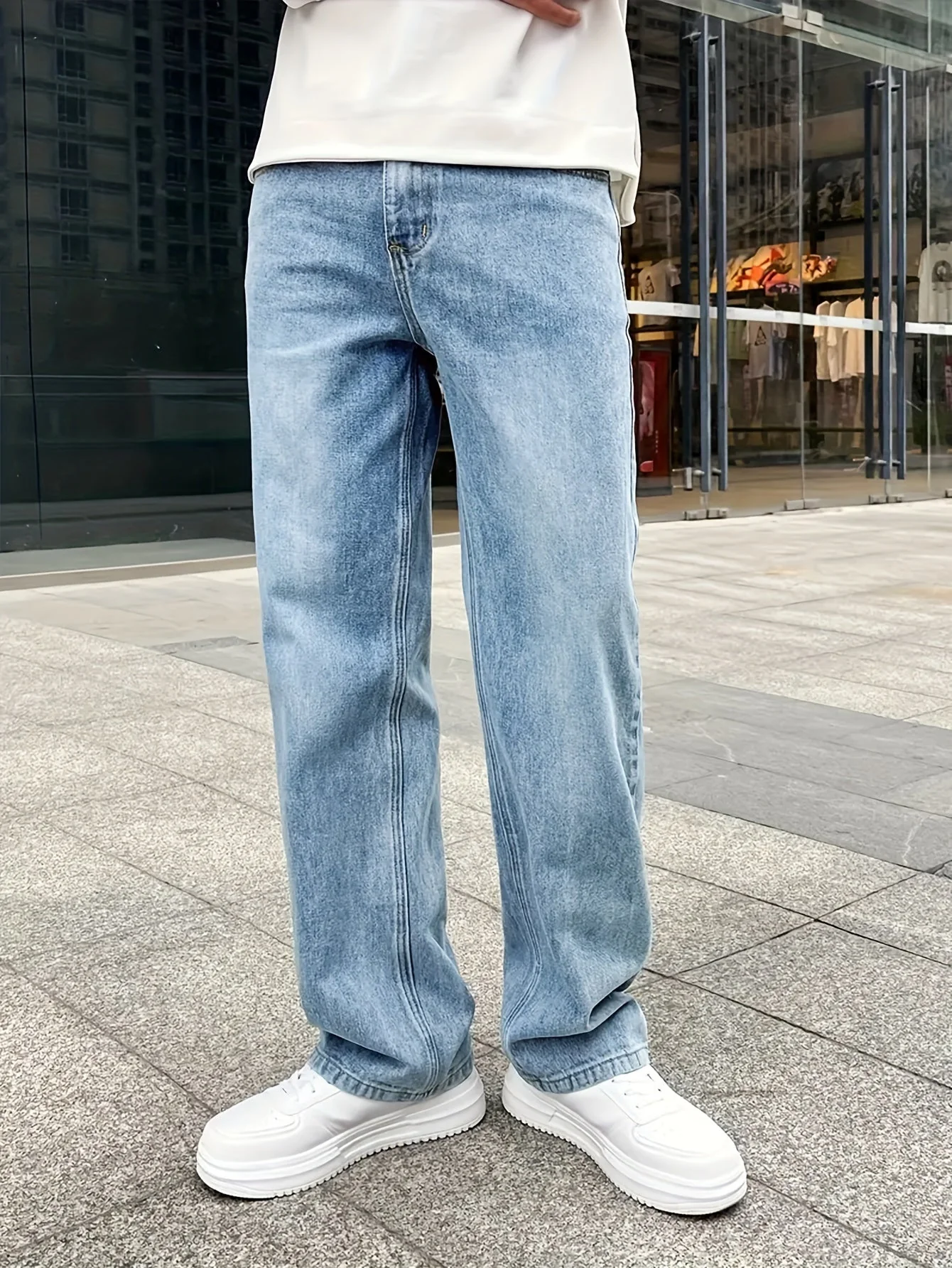 Comfortable Men's Loose Fit Jeans with Straight Legs, Cotton Blend, Versatile Style for Casual and Formal Wear - Image 6