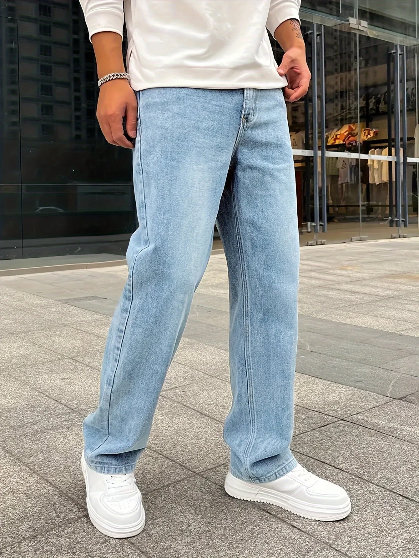 Comfortable Men's Loose Fit Jeans with Straight Legs, Cotton Blend, Versatile Style for Casual and Formal Wear - Image 7