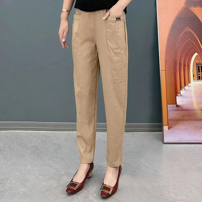Comfortable Women's Cotton Pants with Elastic Waistband, Relaxed Slim Fit, Multiple Colors Available - Image 12