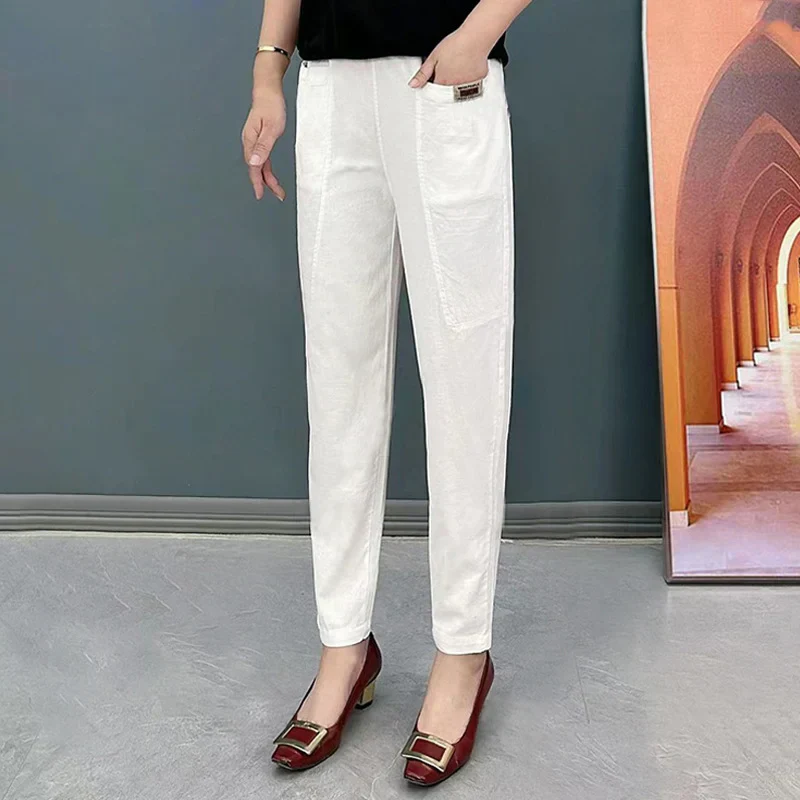 Comfortable Women's Cotton Pants with Elastic Waistband, Relaxed Slim Fit, Multiple Colors Available - Image 4