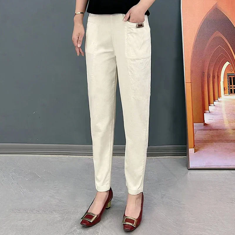 Comfortable Women's Cotton Pants with Elastic Waistband, Relaxed Slim Fit, Multiple Colors Available - Image 6