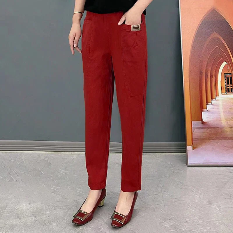 Comfortable Women's Cotton Pants with Elastic Waistband, Relaxed Slim Fit, Multiple Colors Available - Image 8