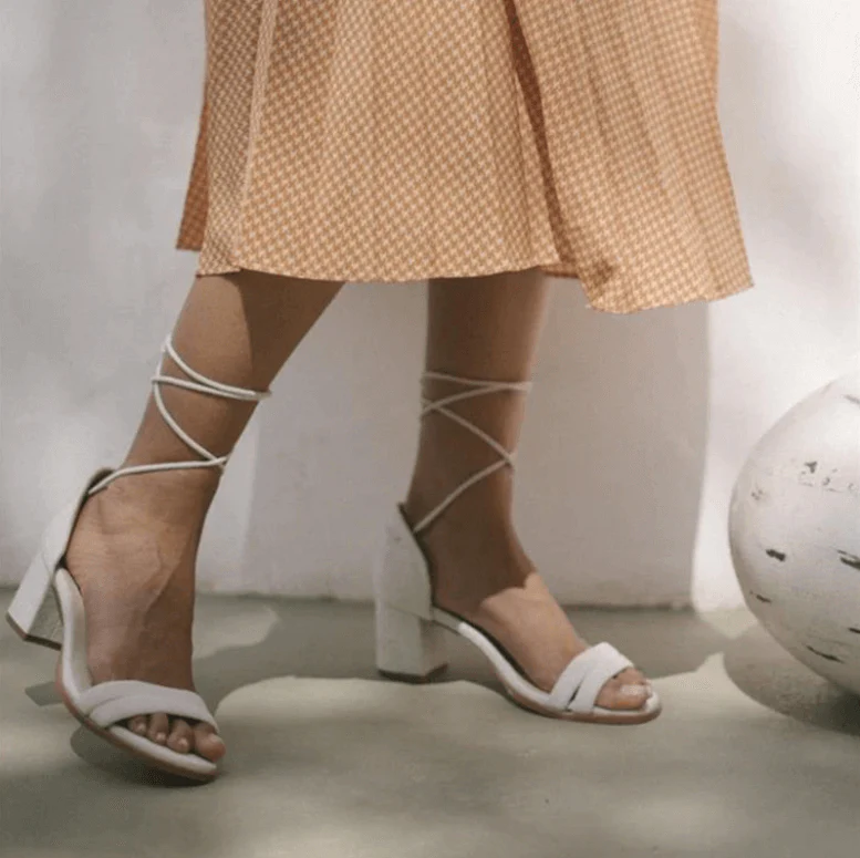 Comfortable Women's Sandals, Block Heel Design with Transparent Toe Band and Lacing in Nude Artificial Leather - Image 5