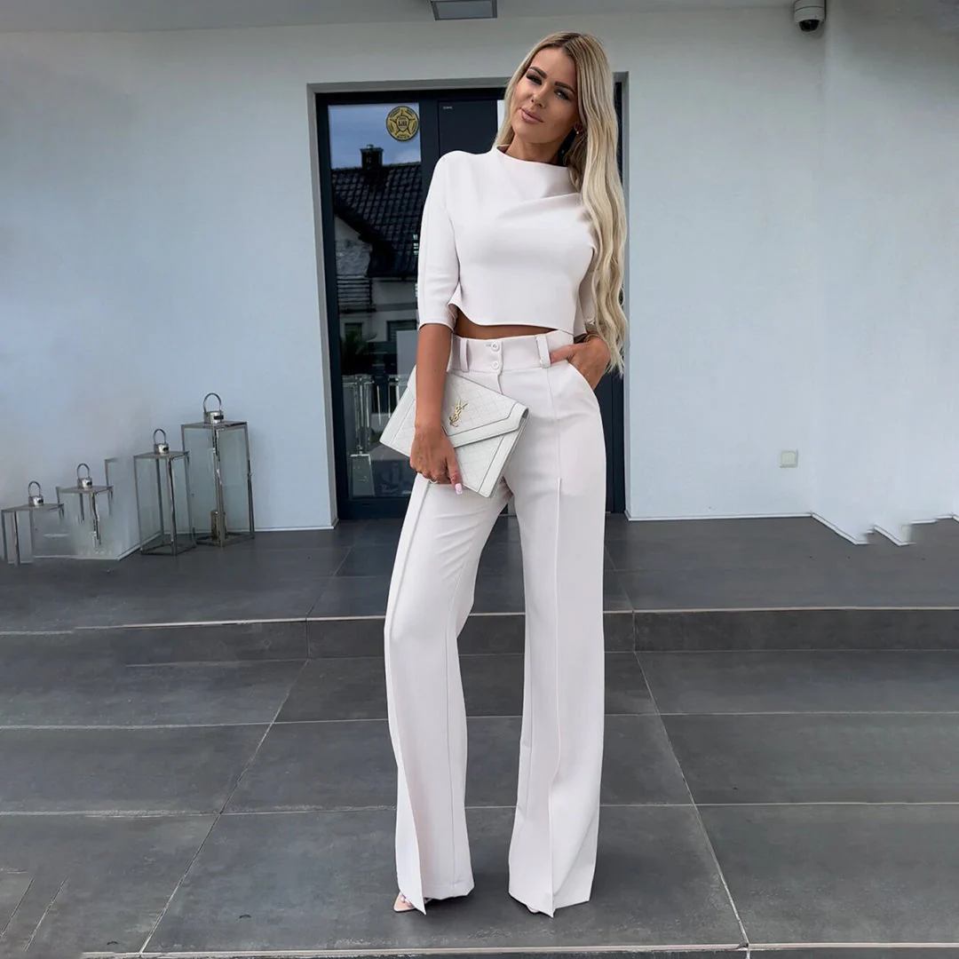 Comfortable women’s two-piece set – simple elegance, polyester, for autumn days - Image 10