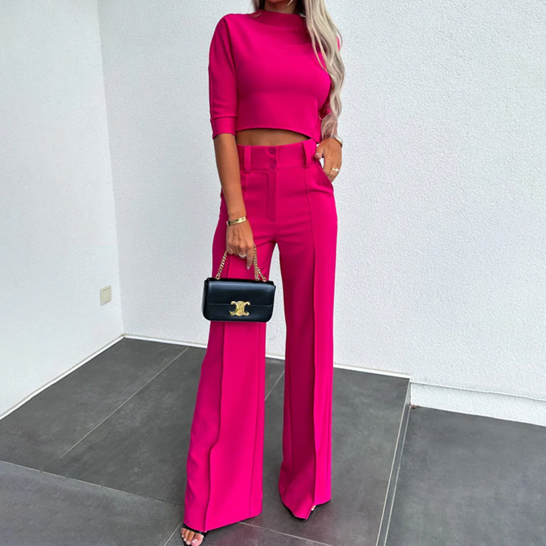 Comfortable women’s two-piece set – simple elegance, polyester, for autumn days - Image 12