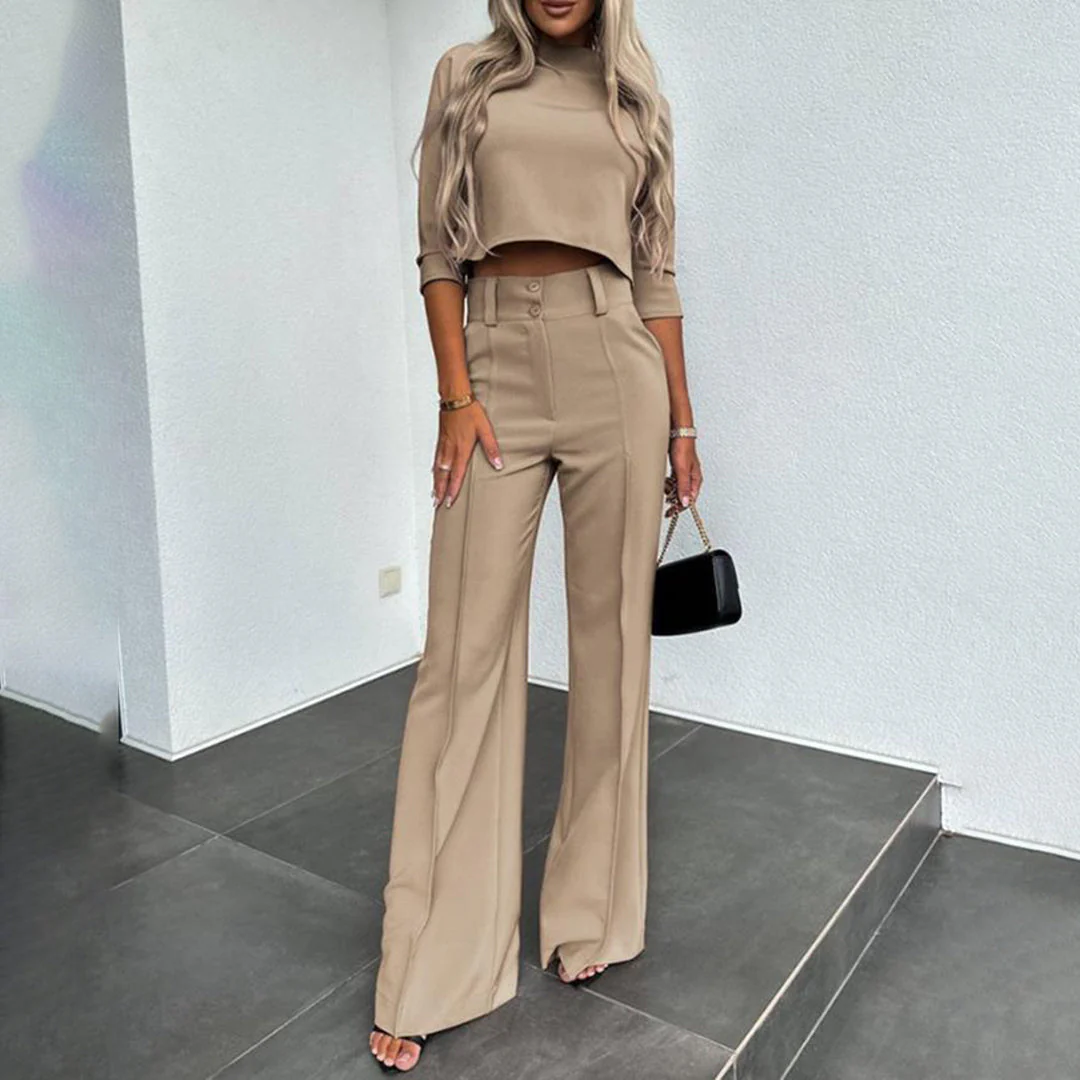 Comfortable women’s two-piece set – simple elegance, polyester, for autumn days - Image 8