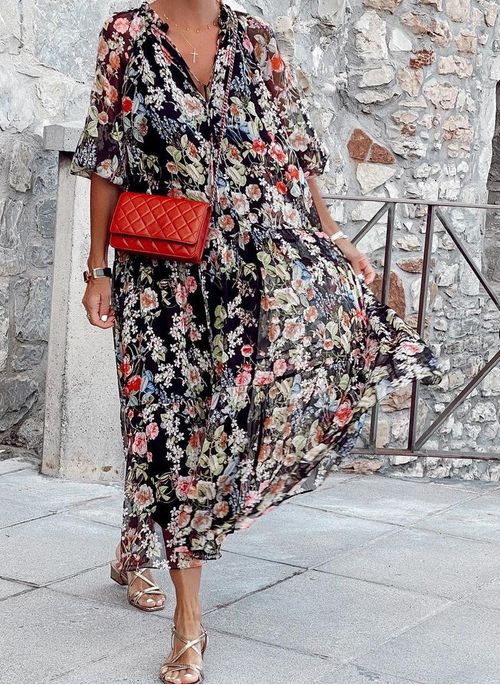 Comfortable Women's V-Neck Floral Dress for Spring and Summer - High-Quality Fabric, Normal Fit, Versatile Style - Image 5