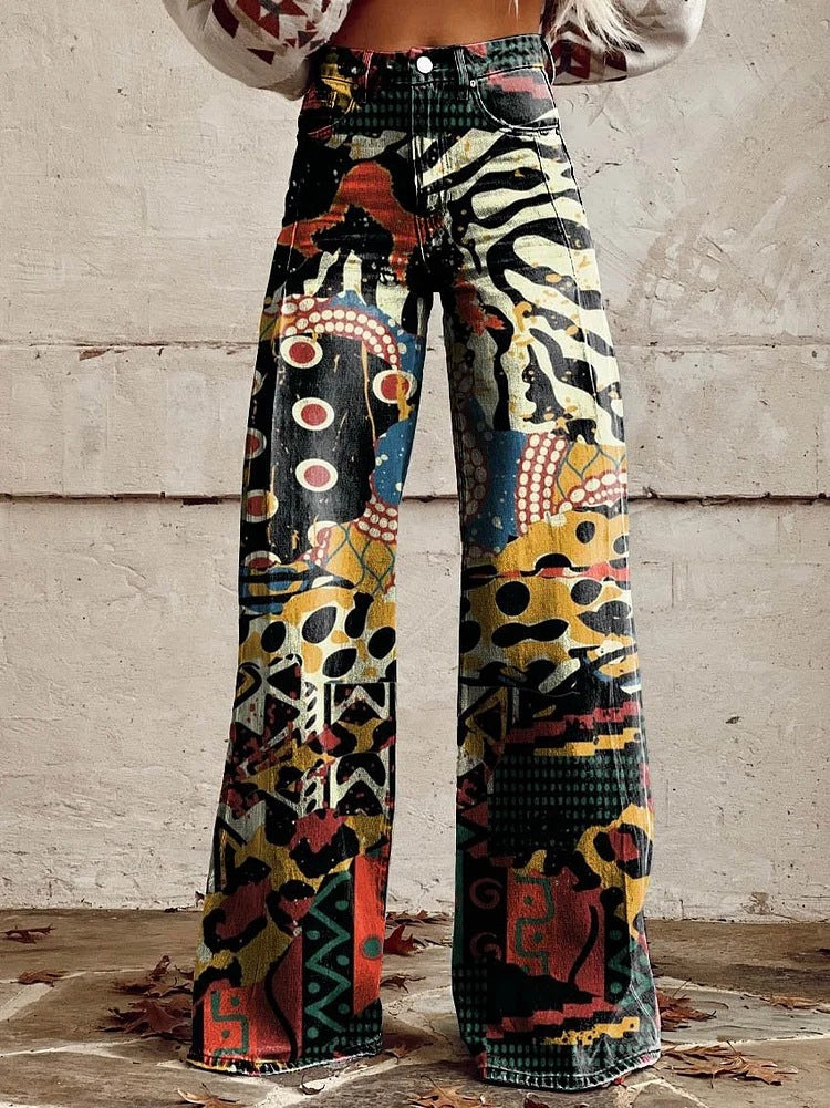 Comfortable women’s wide-leg jeans – floral print design, cotton blend, for casual outings - Image 11