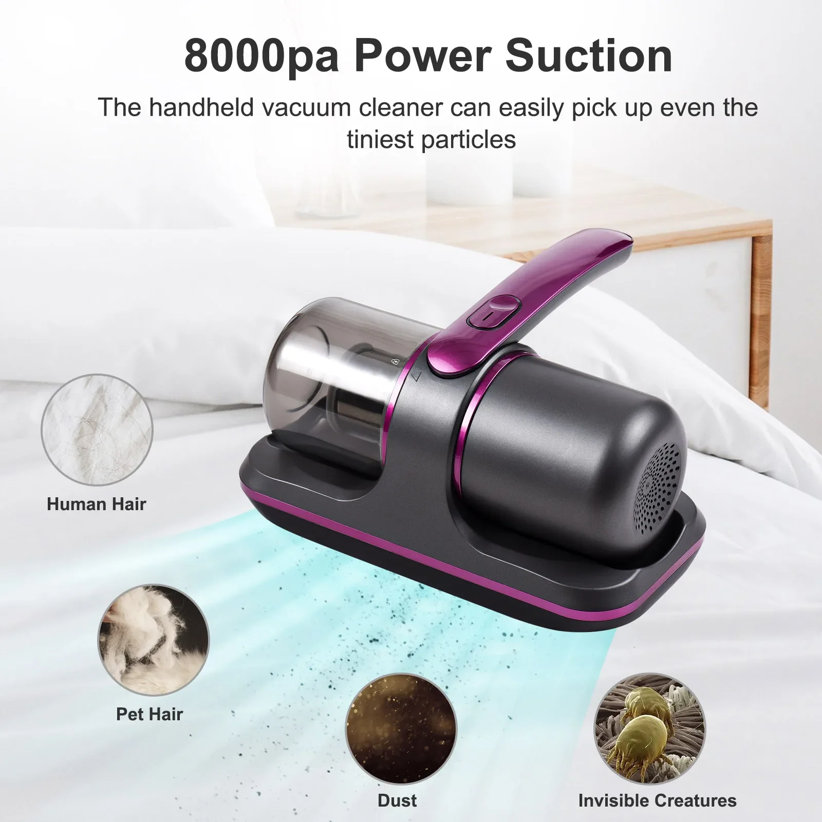 Compact Mattress Vacuum Cleaner 100W Cordless UV Bed Cleaner 8000Pa Strong Suction - Image 7