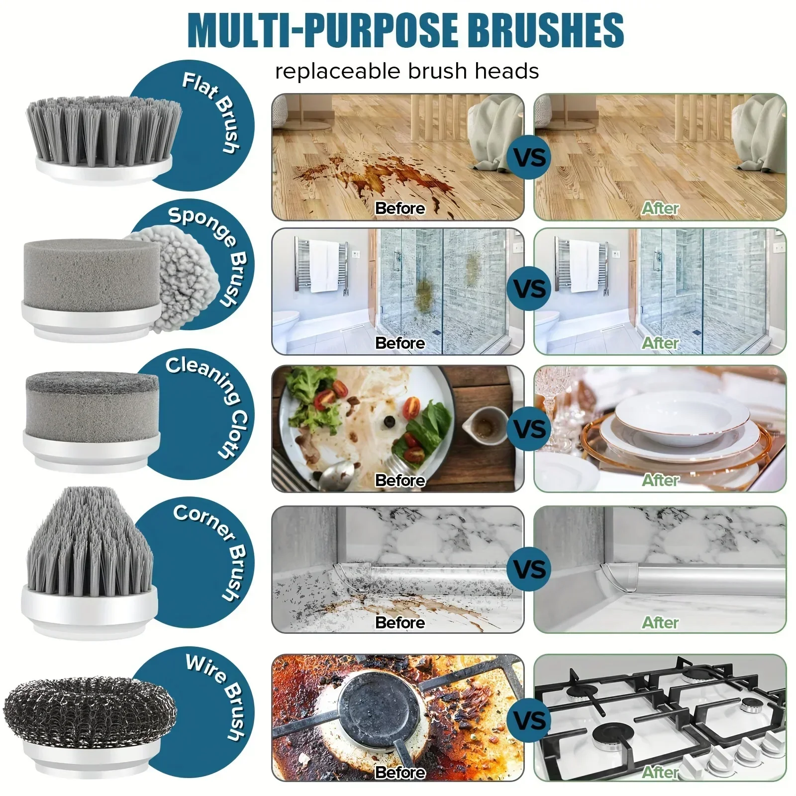 Cordless Electric Spin Scrubber Brush - 5 in 1 Household Cleaning Tool for Kitchen & Bathroom - Image 7