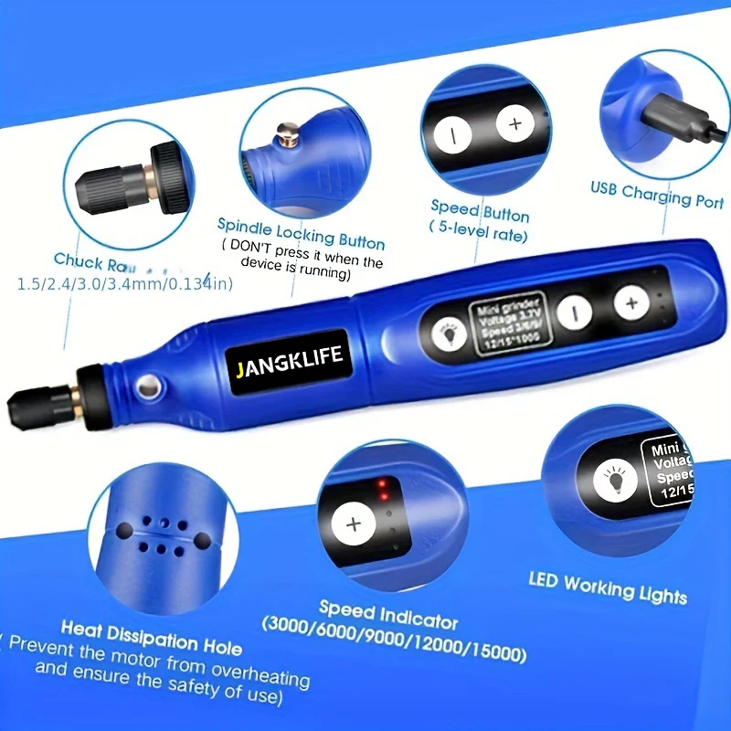 Cordless USB Rotary Tool Kit for Home Tools - Mini Engraving Pen, Wireless Drill for Jewelry & Woodworking