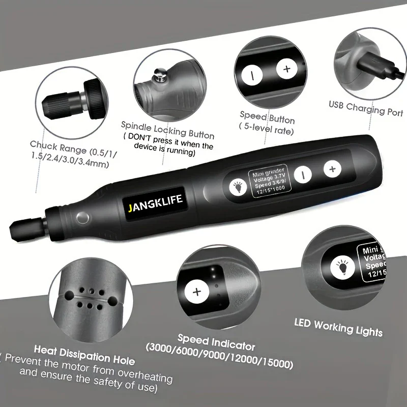 Cordless USB Rotary Tool Kit for Home Tools - Mini Engraving Pen, Wireless Drill for Jewelry & Woodworking - Image 4