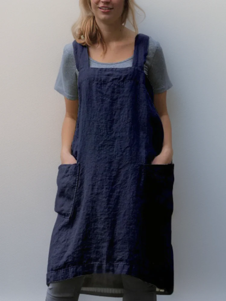 Cotton Apron Dress with Pockets, Cross Back Design, Versatile Pinafore Apron for Cooking and Crafting - Image 12